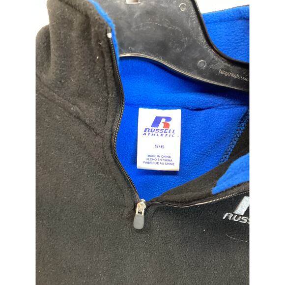 Russel Athletic Boys Sweatshirt Size 5/6 Black Blue 1/4 Zip Pullover Athleisure - Picture 2 of 5